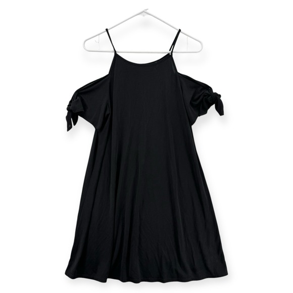 Aqua Cold Shoulder Dress Womens Small Tie Sleeve Charcoal Spaghetti Strap NWT - Picture 1 of 7